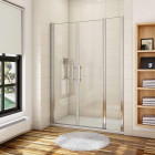 Porte de douche battante avec 1 élément fixe en verre anticalcaire 6 mm - Dimensions au choix