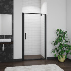 Porte de douche pivotante à 180° - verre trempé clair ep.6mm - en aluminium - noir mat - Hauteur 185 cm - Largeur au choix  