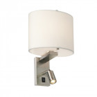 Applique belmont, nickel brossé, abat-jour blanc, led et ampoule e14