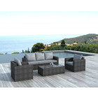 Salon 5 places en résine grise et coussins gris clair