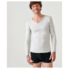 Tee-shirt DAMART Col V - Manches longues - Gris chiné - T.XS - 12302
