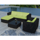 Salon de jardin 6 éléments en résine noire coussins verts