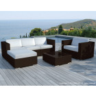 Salon de jardin 6 éléments en résine tressée noire coussins ecrus