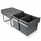 Poubelles de recyclage pour la cuisine 2 x 15 L à fixation inférieure et extraction manuelle gris anthracite