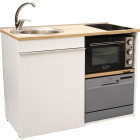 Kitchenette 120 cm avec domino de cuisson vitrocéramique, four, lave-vaisselle silver , évier gauche - trio120bg-sv