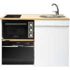 Kitchenette 120 cm avec domino de cuisson induction, four, lave-vaisselle noir, évier droit Brandy best trio120bd-id-n 