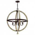 Suspension middlefield, fer et bois, 4 ampoules