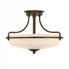 Plafonnier griffin, bronze palladien et verre, 3 ampoules