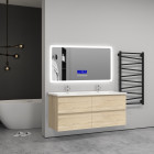 120x46x52(l*w*h)cm meuble salle de bain naturel avec 4 tiroirs à une fermeture amortie avec deux vasques à suspendre