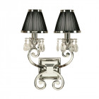 Applique oksana, nickel poli, pampilles cristal, 2 abat-jours noirs