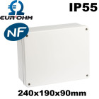 Boite de dérivation étanche ip55 960°c face lisse eurohm dimensions 240x190x90 avec couvercle standard