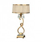 Lampe de table oksana, 61cm, laiton antique, pampilles cristal, abat-jour beige