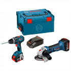 Kit perceuse visseuse + meuleuse angulaire sans fils Bosch (2 batteries 4,0 Ah + chargeur + coffret L-Boxx 238)