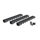 Pack de 3 caniveaux extérieurs avec grille à fentes longitudinales en plastique recyclé noir meapark - largeur utile 10cm – passage piéton