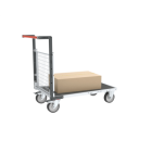Chariot modulaire grillagé 1 dossier, plateau bois avec tapis caoutchouc 1000 x 600 mm 500 kg