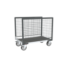 Chariot modulaire grillagé 2 ridelles, plateau bois avec tapis caoutchouc 1000 x 600 mm 500 kg