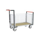 Chariot modulaire grillagé 2 dossiers + 2 ridelles plateau bois 1200 x 800 mm roues rectangle 500 kg - 806724645