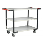 Servante flat-pack 3 plateaux mélaminé double poignées 850 x 500 mm roues TPE 250 kg