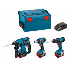 Kit perforateur burineur, boulonneuse à chocs et perceuse visseuse Bosch (3 batteries 4,0 Ah + chargeur + coffret)
