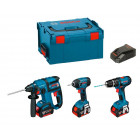 Kit perforateur burineur, visseuse à chocs et perceuse visseuse Bosch (3 batteries 4,0 Ah + chargeur + coffret)