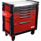 Servante extra large XL 6 tiroirs SAM OUTILLAGE rouge plateau inox - 416-AXL