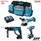 Kit MPSB3L2 perfo-burineur + boulonneuse à chocs + meuleuse + 2x3,0Ah + chargeur + trolley Makita