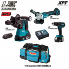 Kit perfo-burineur, meuleuse, perceuse vissseuse à percussion 18V Makita (2 x 4,0Ah + chargeur + trolley)