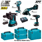 Kit perfo-burineur, visseuse à chocs, meuleuse, perceuse vissseuse 18V Makita (3x5,0Ah + chargeur + 4 coffrets)