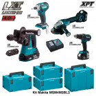 Kit perfo-burineur, visseuse à chocs, meuleuse, perceuse vissseuse 18V Makita (3x4,0Ah + chargeur + 4 coffrets)
