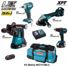 Kit perfo-burineur, visseuse à chocs, meuleuse, perceuse vissseuse à percussion Makita (3x5,0Ah + chargeur + trolley)