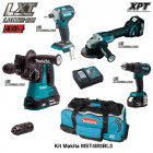 Kit perfo-burineur, visseuse à chocs, meuleuse, perceuse vissseuse à percussion Makita (3x4,0Ah + chargeur + trolley)