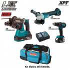 Kit perceuse à percussion, meuleuse, perceuse vissseuse à percussion 18V Makita (2x4,0 Ah + chargeur + sac transport)