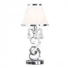 Lampe de table oksana, nickel poli, pampilles cristal, abat-jour blanc