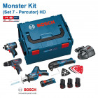 Pack Set 7 perceuse-visseuse, visseuse à choc, scie sabre, découpeur-ponceur Bosch (lampe + 3x2,0Ah + chargeur + coffre)