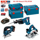 Kit scie sabre, scie sauteuse et scie circulaire sans fils 18V-Li Bosch (2x5,0Ah + chargeur + 3 boîtes à outils)