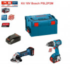 Kit meuleuse angulaire et perceuse visseuse sans fils 18V Bosch (2 batteries 5,0 Ah + chargeur + boîte à outils)