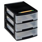 Cube à tiroirs pour bureau babel a4 3x5 l noir et transparent