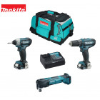 Kit MMT3D2 perceuse à percussion + visseuse chocs + multi-cutter + 2x2,0Ah + DC10SA + sac outils Makita