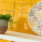 Zellige marocain artisanal - jaune moutarde 5x5 cm - mosaïque mur (vendu par plaque de 30x30 cm)