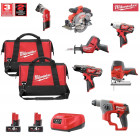 Kit 7 outils électroportatifs 12V MWK127AM2 + 3 batteries 4,0 Ah + chargeur C12C Milwaukee