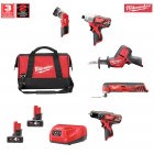 Kit électro 5 outils 12V MWK125AM2 + 2 x 4,0 Ah + chargeur C12C + sac à outils M Milwaukee