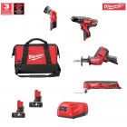 Kit 12V MWK124BM2 perceuse à percussion + scie sabre + outil multi-fonction + accessoires Milwaukee
