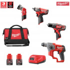 Kit MWK124AD2 4 outils M12CH + M12BPD + M12CIW12 + M12TLED + accessoires Milwaukee