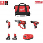 Kit 12V MWK123BM2 perceuse à percussion + perforateur + 2 x 4,0 Ah + C12C + sac à outils M Milwaukee
