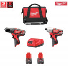 Kit MWK122BD2 perceuse à percussion + visseuse à chocs + 2x2,0Ah + C12C + sac à outils M Milwaukee
