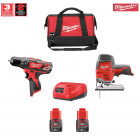 Kit 12V MWK122ED2 perceuse à percussion et scie sauteuse + 2x2,0Ah + C12C + sac outils M Milwaukee