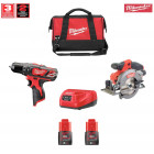 Kit 12V MWK122DD2 perceuse percussion + scie circulaire + 2x2,0Ah + chargeur + sac outils M Milwaukee