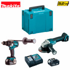 Kit TTX2130TJ2 perceuse visseuse à percussion + meuleuse + 2 x 5,0Ah + chargeur + Makpac 4 Makita
