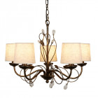 Suspension 5 ampoules fleur, noir et or, avec abat-jour Suspension 5 ampoules fleur, noir et or, avec abat-jour