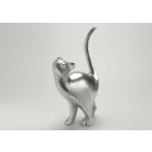 Statuette chat argent en résine taille 2